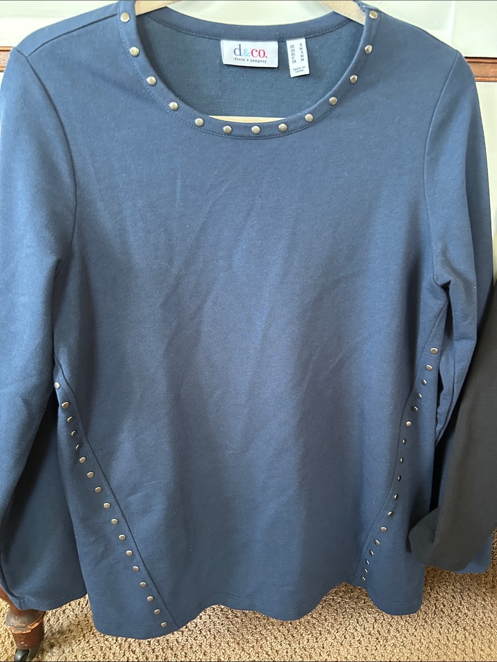 Denim&Co Navy Stud-Trim Sweatshirt